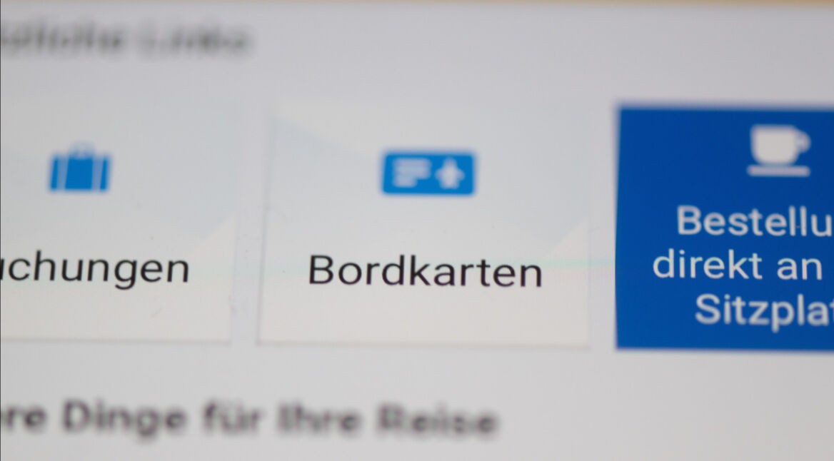 Eine Kachel mit der Aufschrift "Bordkarten" in der App der Billigfluggesellschaft Ryanair.