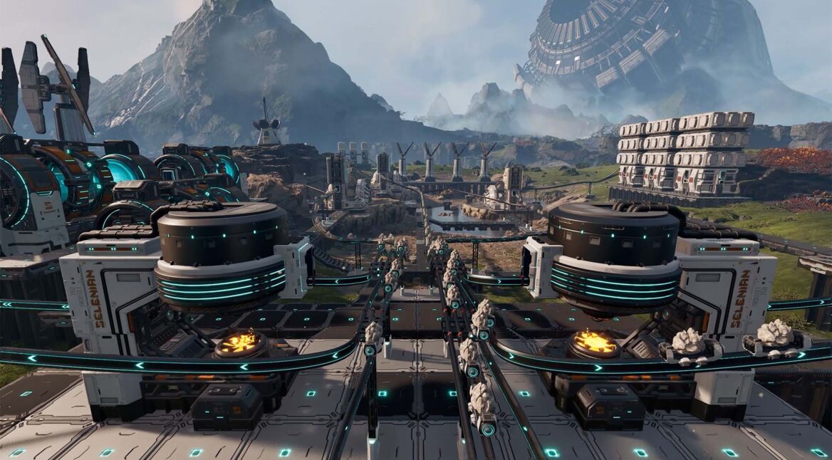 Eine große Fabrik im Spiel „StarRupture“.