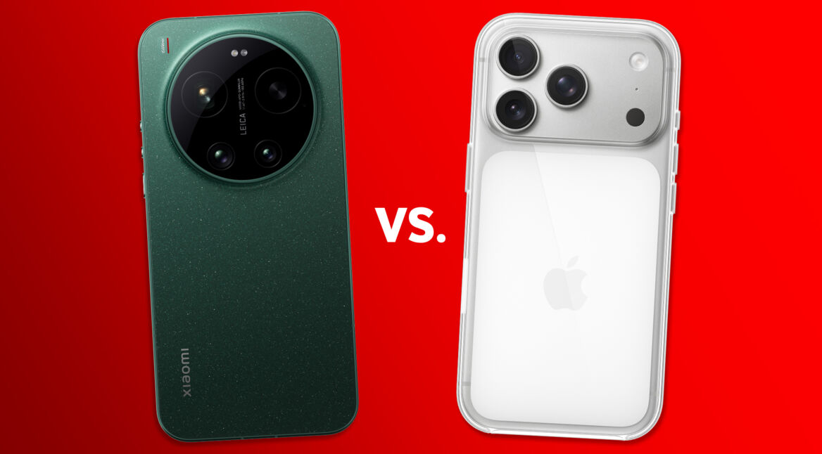 Die Rückseiten von Xiaomi 17 Ultra und iPhone 17 Pro Max sind zu sehen.