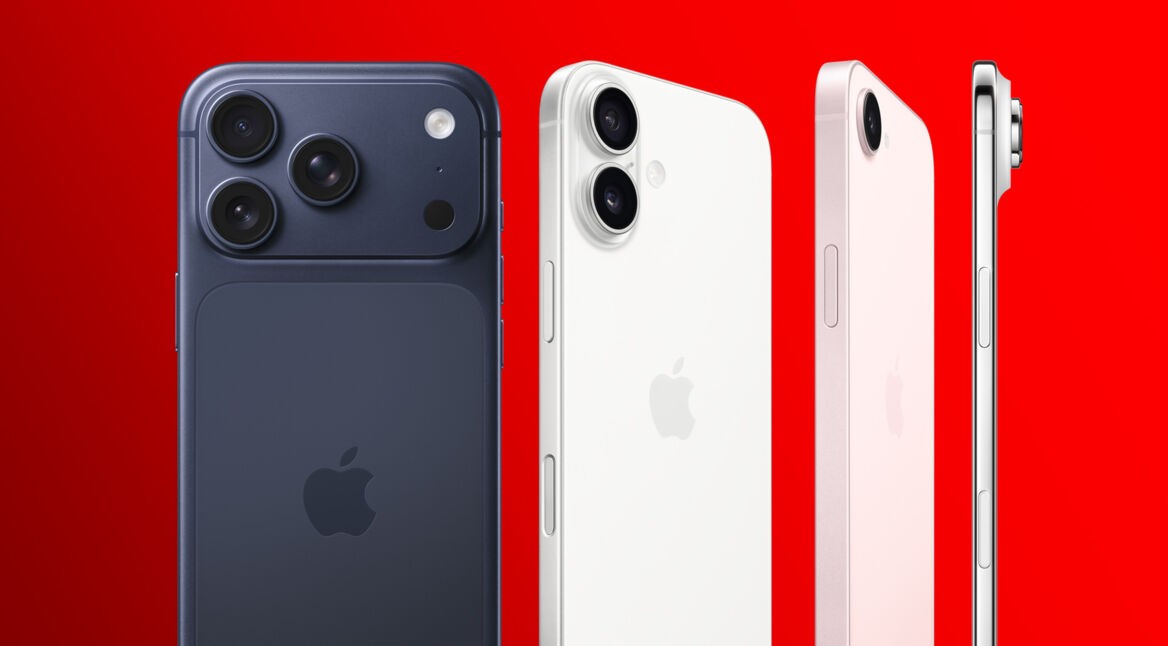 Im iPhone-Größen-Vergleich sind mehrere iPhone-Modelle in verschiedenen Größen und Gehäuseformen nebeneinander dargestellt.