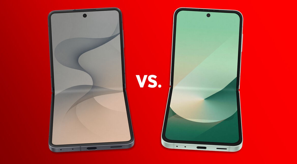 Samsungs Klapphandys Galaxy Z Flip8 und Galaxy Z Flip6 nebeneinander aufgestellt.