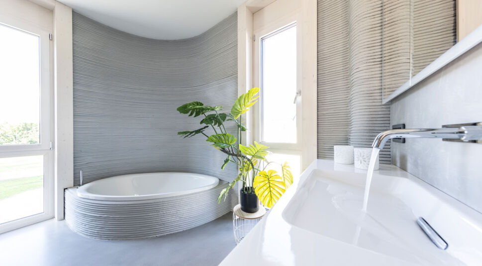 Das Badezimmer eines 3D-Druck-Hauses