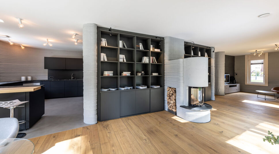 Das Wohnzimmer eines 3D-Druch-Hauses