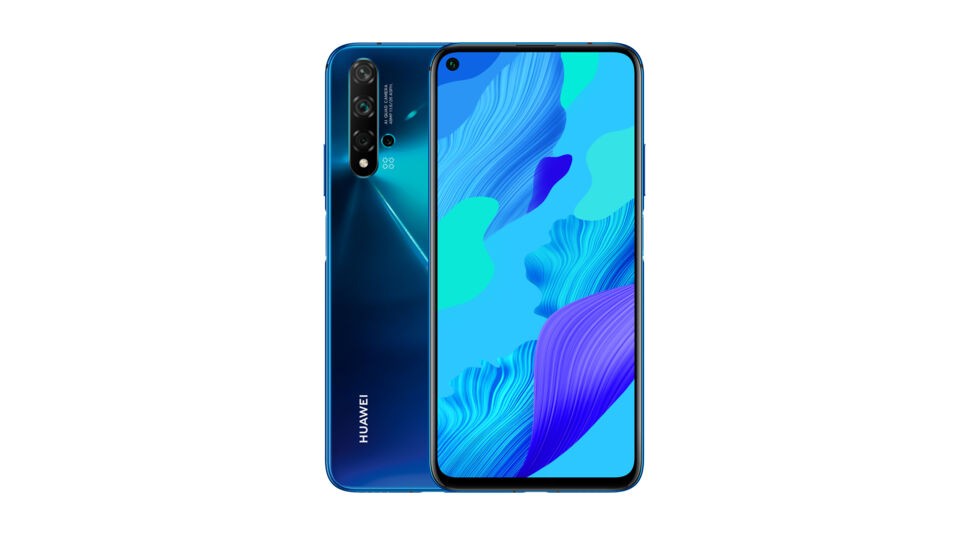 Voder- und Rückseite des Huawei Nova 5T in Crush Blue. Foto: Huawei