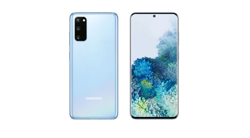 Samsung Galaxy S20 Blue Voder- und Rückseite. Foto: Samsung