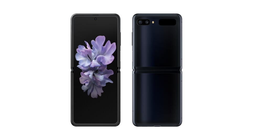 Vorder- und Rückseite des Samsung Galaxy Z Flip in schwarz. Foto: Samsung