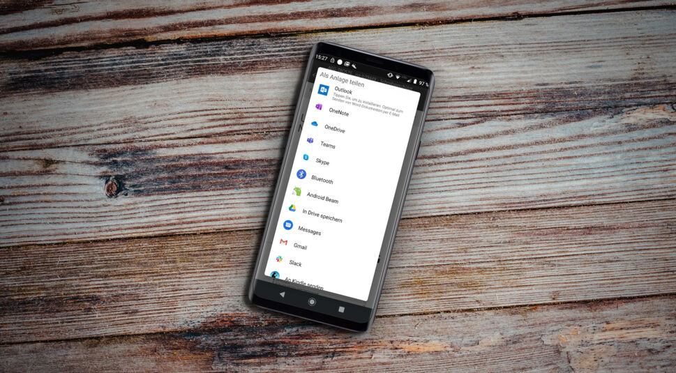 Auswahl-Menü für Teilen von Dateien unter Android auf Smartphone