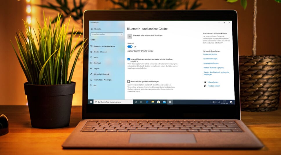 Screenshot von Windows 10 Laptop während Kopplung und Übertragung per Bluetooth mit Android-Smartphone