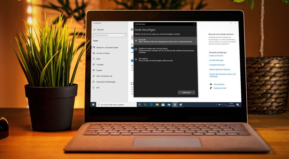 Screenshot von Windows 10 Laptop während Kopplung und Übertragung per Bluetooth mit Android-Smartphone