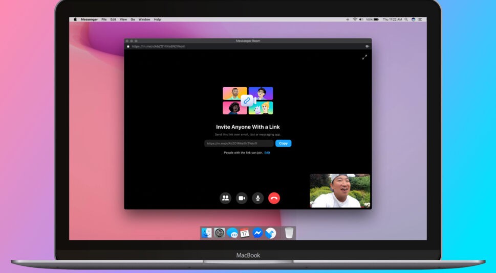 Einladungs-Ansicht von Facebook Messenger Rooms auf MacBook