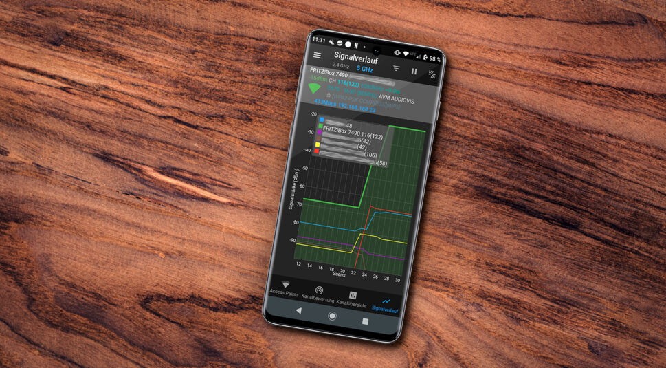 Android-App WiFi Analyzer (open-source) misst WLAN-Verbindung