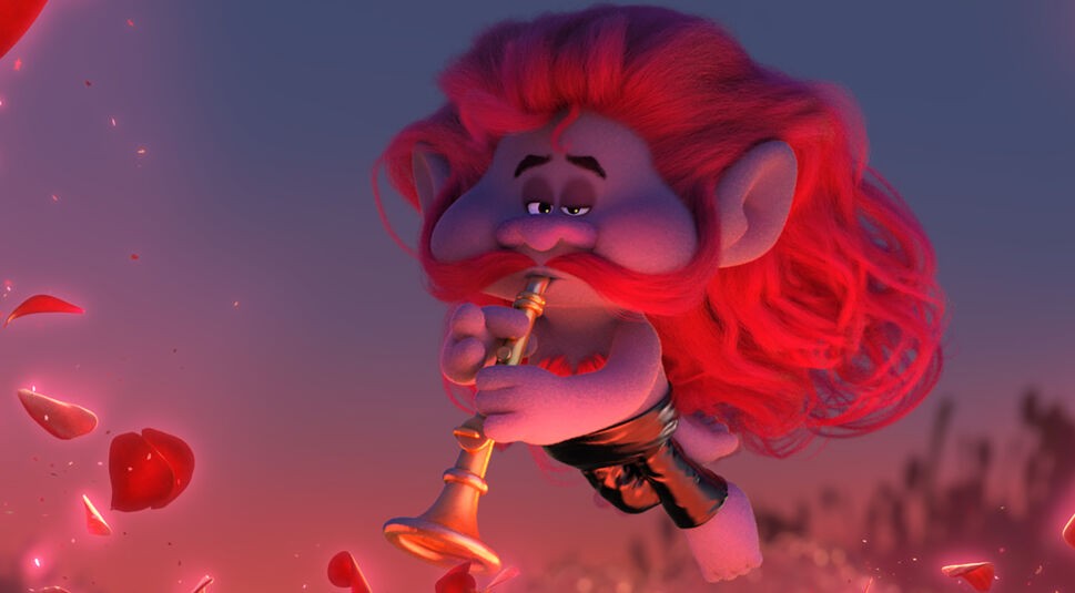 Roter Troll spielt Trompete in "Trolls World Tour"