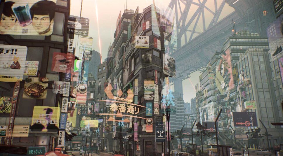 Japanische Großstadt Kulisse in Scarlet Nexus