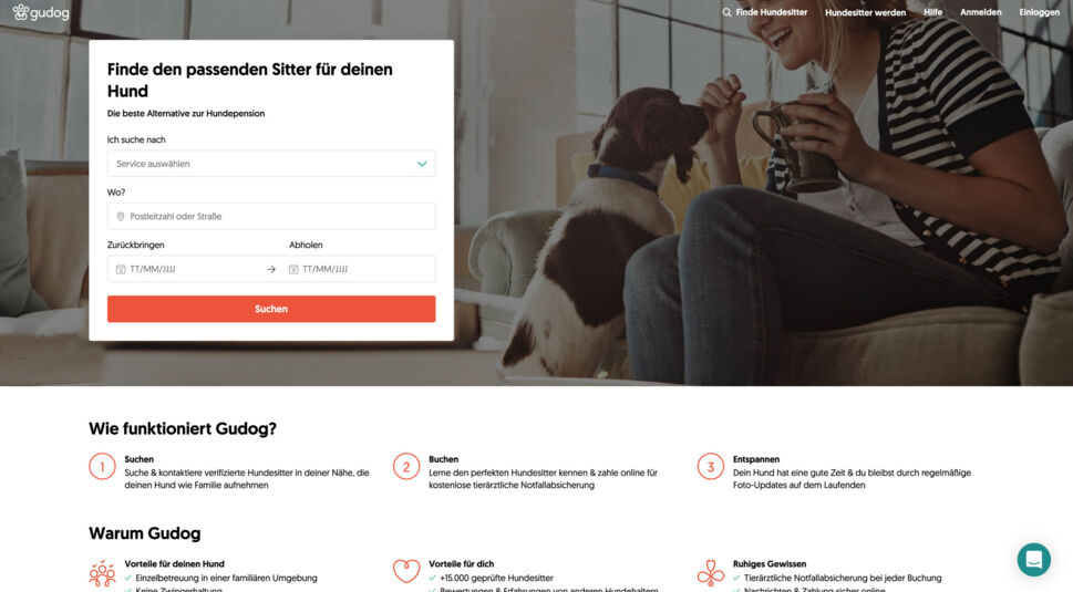 Die Website der App "Gudog"