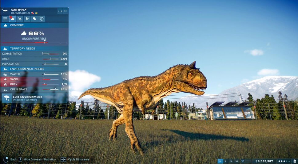 Ein Carnotaurus im Spiel Jurassic World Evolution 2
