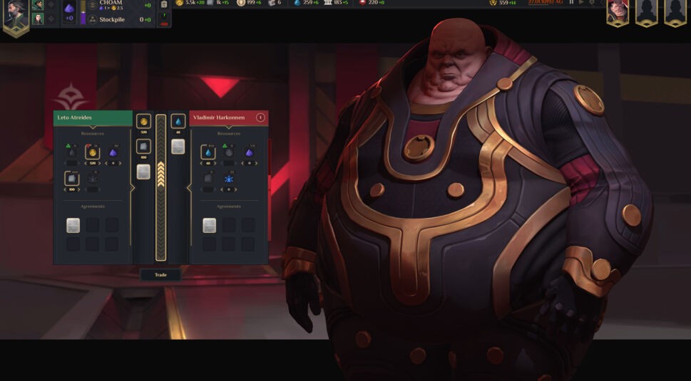 Baron Harkonnen beim Ressourcen-Tausch