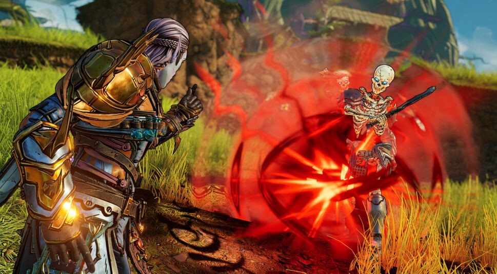 Ein Kampf gegen ein Skelett im Spiel Tiny Tina’s Wonderlands