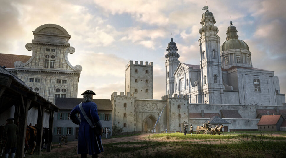 Die Theatinerkirche und die barocken Wallanlagen um 1740 in der VR-Erlebnis-Tour TimeRide Go!