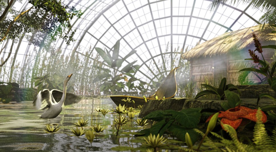 Der Wintergarten Ludwigs II. auf dem Dach der Residenz in der VR-Erlebnis-Tour TimeRide Go!