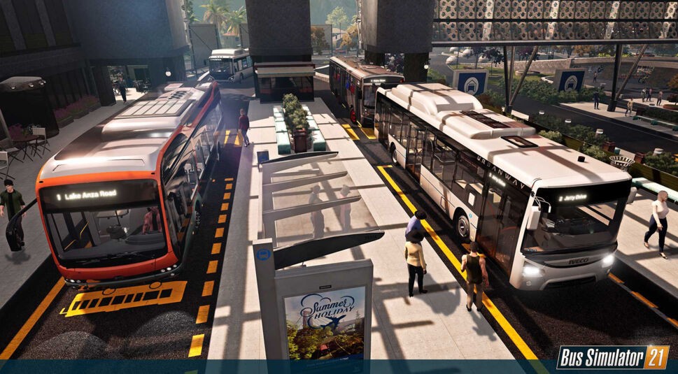 Ein Busbahnhof mit mehreren Bussen