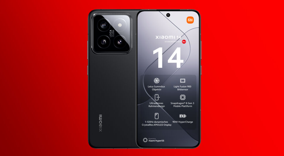 Das Xiaomi 14 mit technischen Specs auf dem Bildschirm