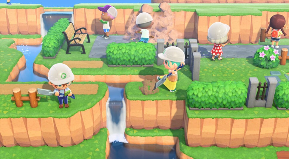 Auf dem Bild in dem Artikel zu dem Vergleich von Pokémon Pokopia vs. Animal Crossing ist ein Bild aus dem Spiel Animal Crossing zu sehen. Auf diesem bauen die Charaktere etwas.
