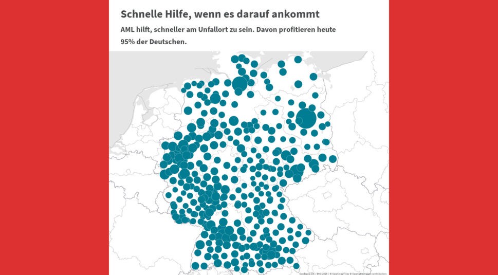 Auf einer Deutschlandkarte ist markiert, wo die Mobilfunk-Technologie AML eingesetzt wird.
