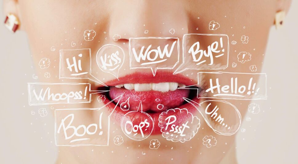 Beautiful red lips with white speech bubbles