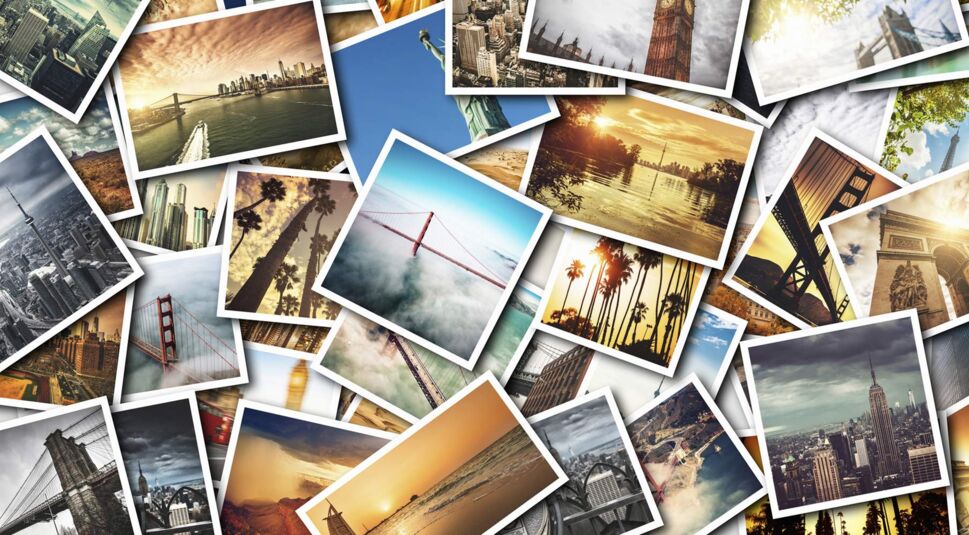 collage of printed travel images
