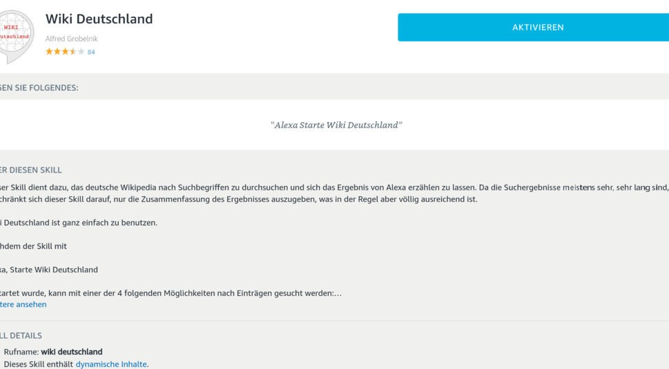 Amazon Echo bietet Tausende Skills wie eine Wikipedia-App.