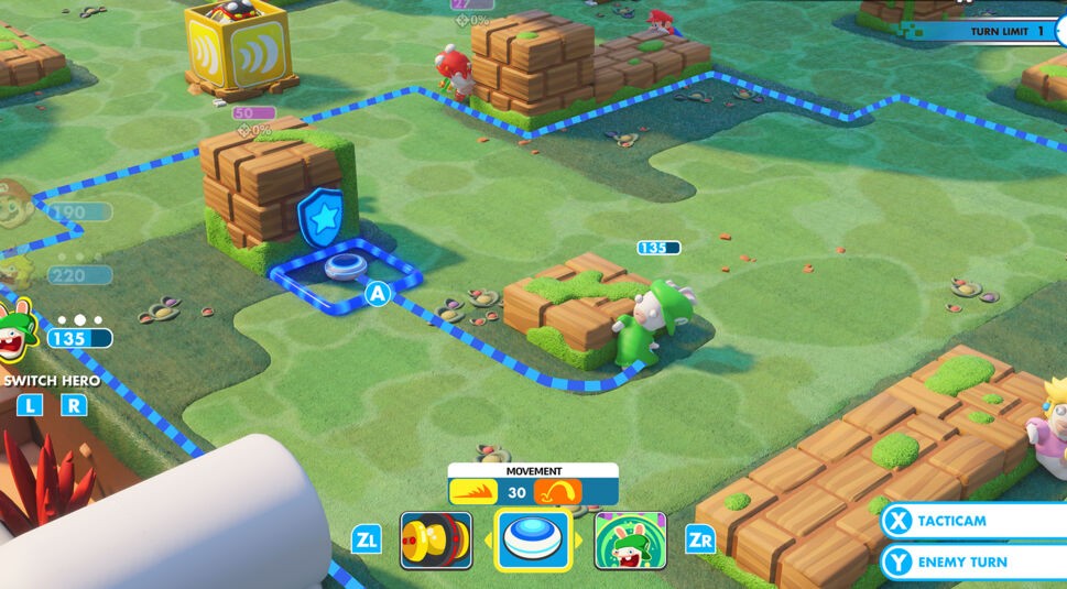 Rabbid Luigi geht in Deckung.