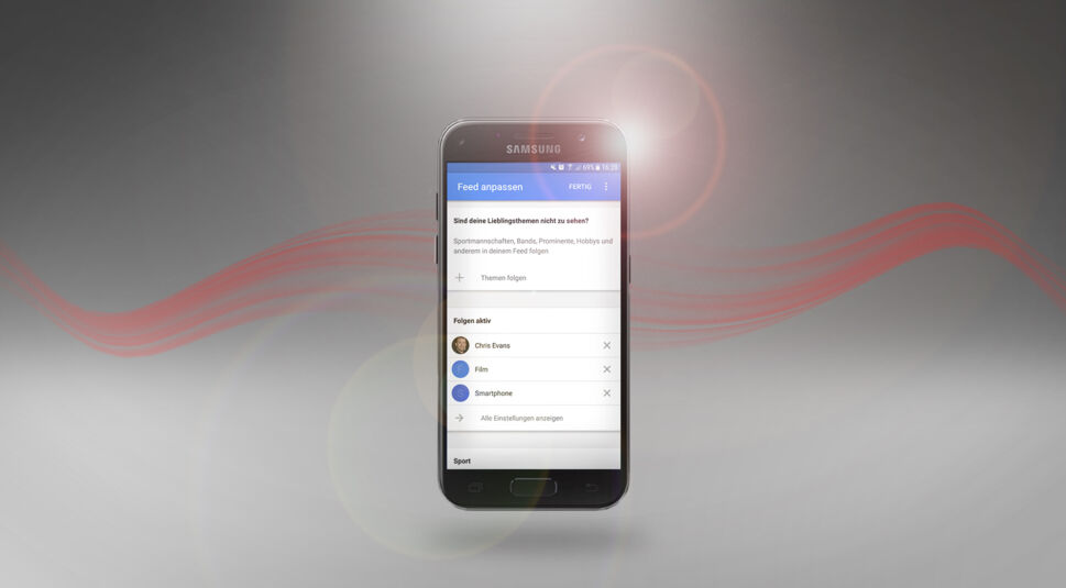 Die Einstellungen des Google-Feed auf einem Samsung-Smartphone.