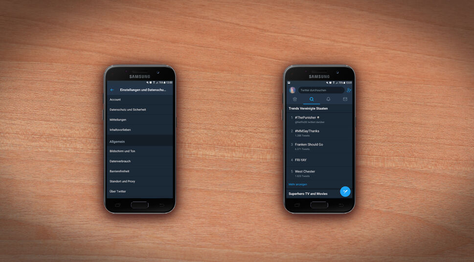 Twitter-Screenshots auf zwei Samsung-Smartphones.