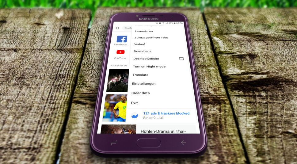 Kiwi Browser mit Dark Mode in den Einstellungen.