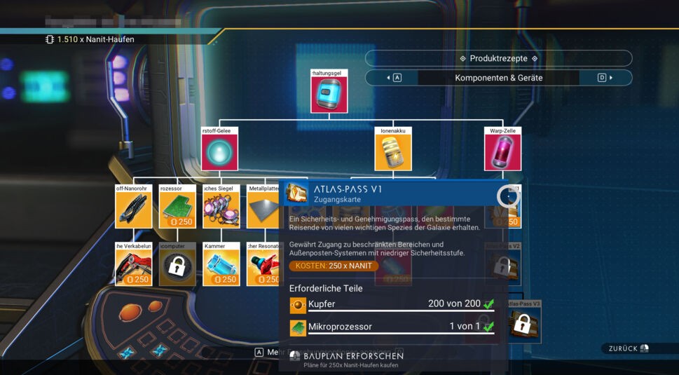 In unseren Tipps findest Du die Baukosten des Atlas-Pass V1 in No Man's Sky