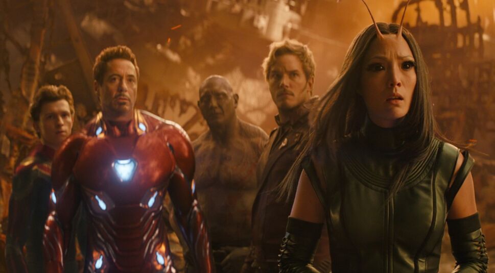 Chris Pratt, Dave Bautista, Pom Klementieff, Robert Downey Jr. und Tom Holland in Avengers 3: Infinity War