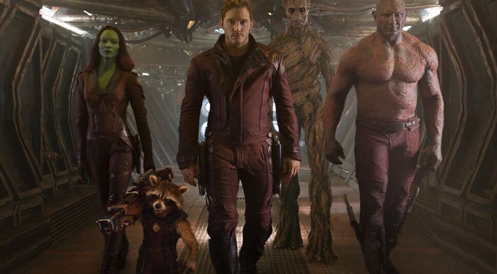 Chris Pratt, Dave Bautista und Zoe Saldana in Guardians of the Galaxy