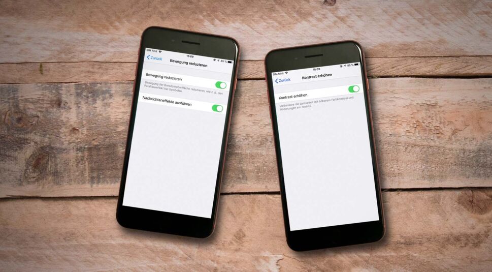 Am iPhone die Bildschirmbewegung reduzieren und den Kontrast erhöhen.