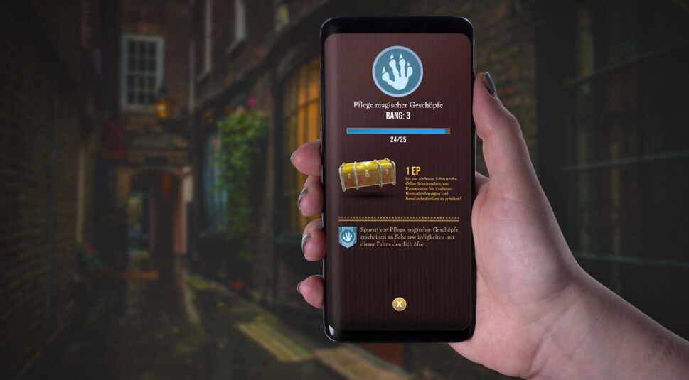 Am Smartphone in Harry Potter: Wizards Unite den Kategorie-Rang prüfen.