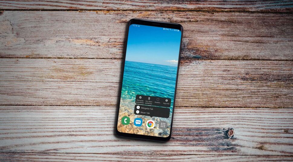 Am Samsung Galaxy S9+ die Google-Chrome-Option „Inkognito-Tab” aufrufen.