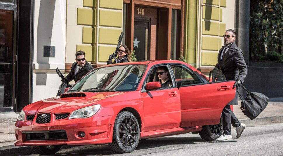 Jon Bernthal, Jon Hamm, Ansel Elgort und Eiza González in Baby Driver