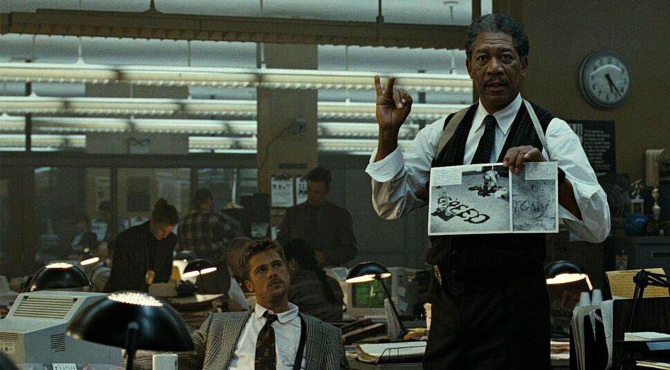 Brad Pitt und Morgan Freeman in Sieben