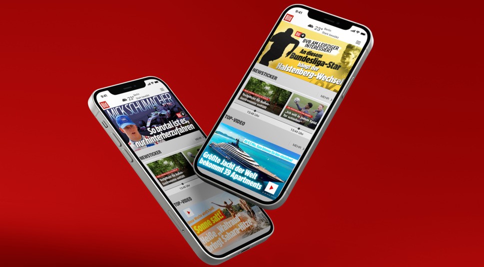 Zwei Smartphones auf denen das Angebot Bildplus zu sehen ist