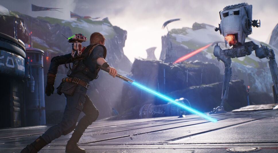 Cal mit einem Lichtschwert