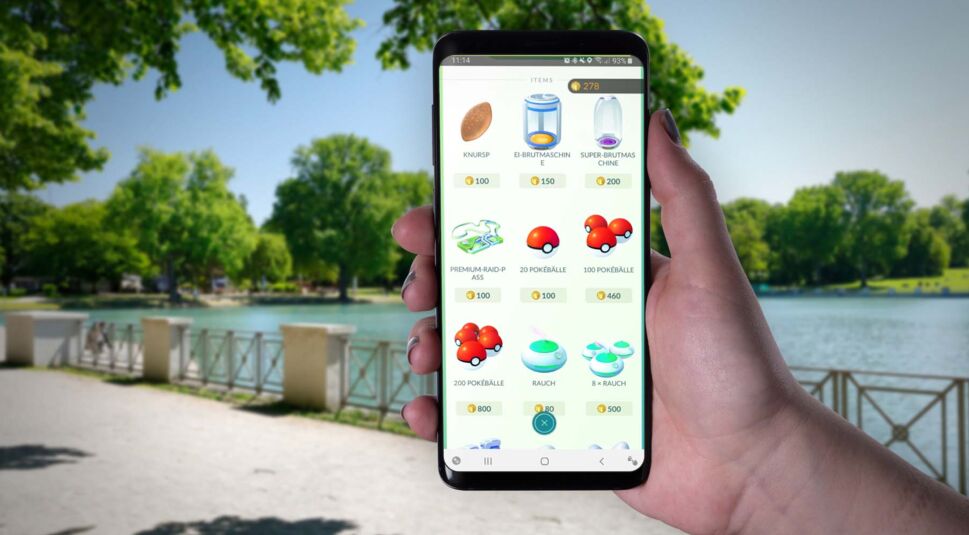 Am Samsung Galaxy S9+ in Pokémon Go einen Raid-Pass kaufen.