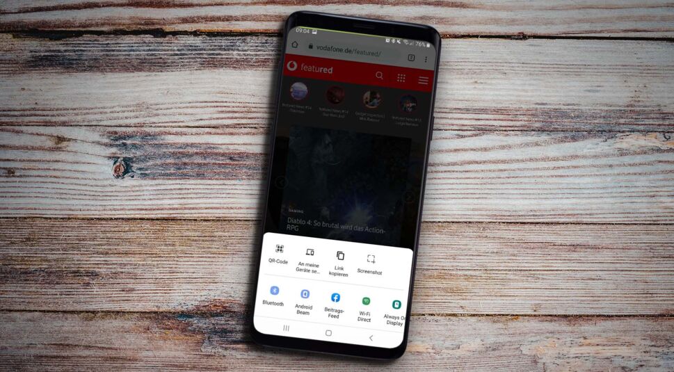 Am Samsung Galaxy S9+ mit Chrome Canary eine Webseite teilen.