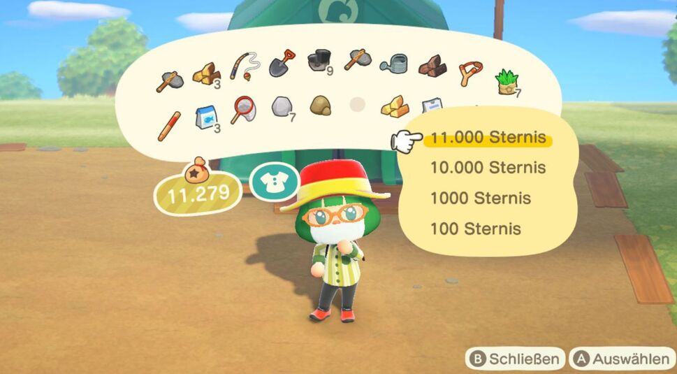 Das Inventar in Animal Crossing: New Horizons.