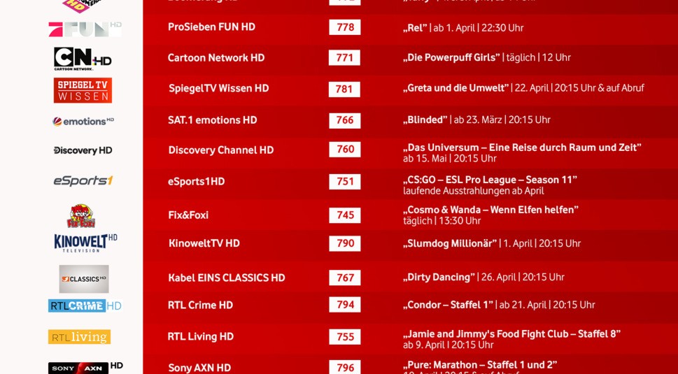 Kostenlose PayTV Sender auf GigaTV