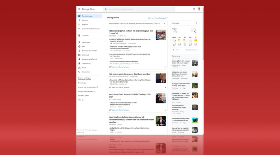 Google-News-Screenshot aus dem Browser