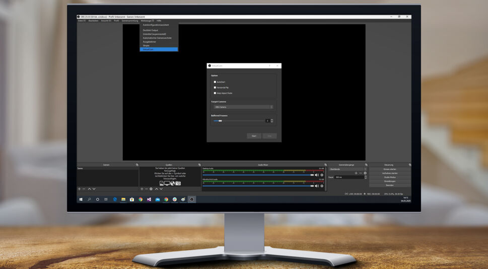 Das Werkzeuge-Menü von OBS Studio enthält den Eintrag des Virtual-Camera-Plugins